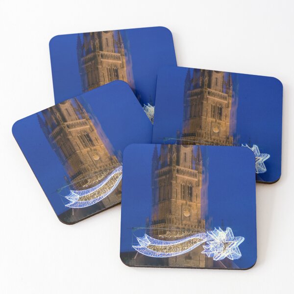 Item preview, Abstract image of Belfry of Bruges with Christmas decoration designed and sold by lena-maximova.