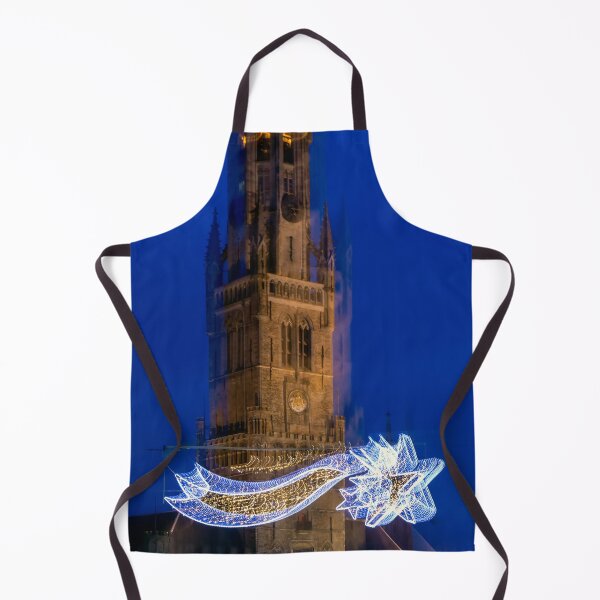 Item preview, Abstract image of Belfry of Bruges with Christmas decoration designed and sold by lena-maximova.