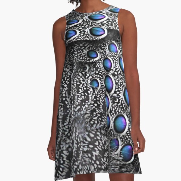 Peacock Feather Photography Symmetrical Bird Art Blue & Purple Feather Art A-Line Dress