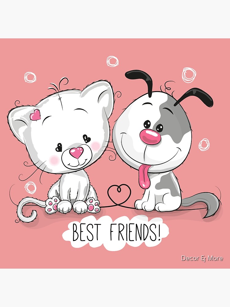 Best Friends Cat And Dog Couple Twins Boy And Girl Holding Hands Cartoon Drawing Love Animation Anime Love Couple Valentines Day Greeting Card By Modymagic3 Redbubble