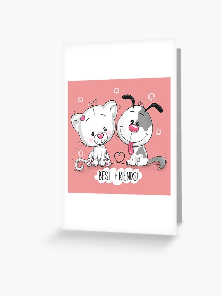 Best Friends Cat And Dog Couple Twins Boy And Girl Holding Hands Cartoon Drawing Love Animation Anime Love Couple Valentines Day Greeting Card By Modymagic3 Redbubble