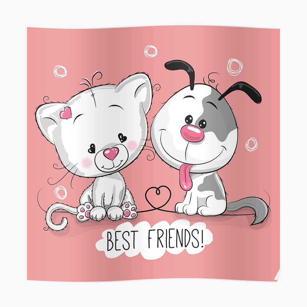 Best Friends Cat And Dog Couple Twins Boy And Girl Holding Hands Cartoon Drawing Love Animation Anime Love Couple Valentines Day Poster By Modymagic3 Redbubble