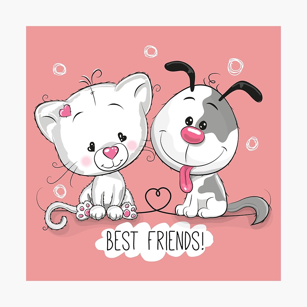 Best Friends Cat And Dog Couple Twins Boy And Girl Holding Hands Cartoon Drawing Love Animation Anime Love Couple Valentines Day Poster For Sale By Modymagic3 Redbubble