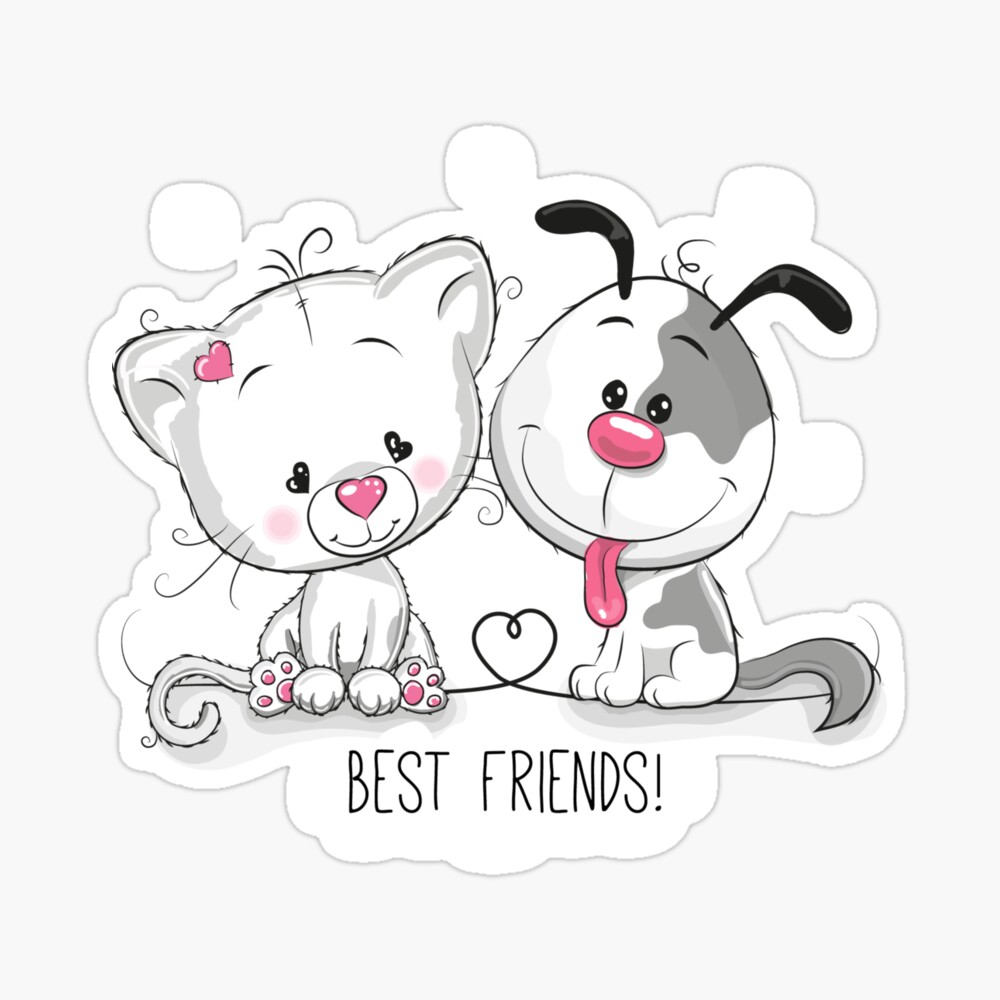 Best Friends Cat And Dog Couple Twins Boy And Girl Holding Hands Cartoon Drawing Love Animation Anime Love Couple Valentines Day Poster By Modymagic3 Redbubble