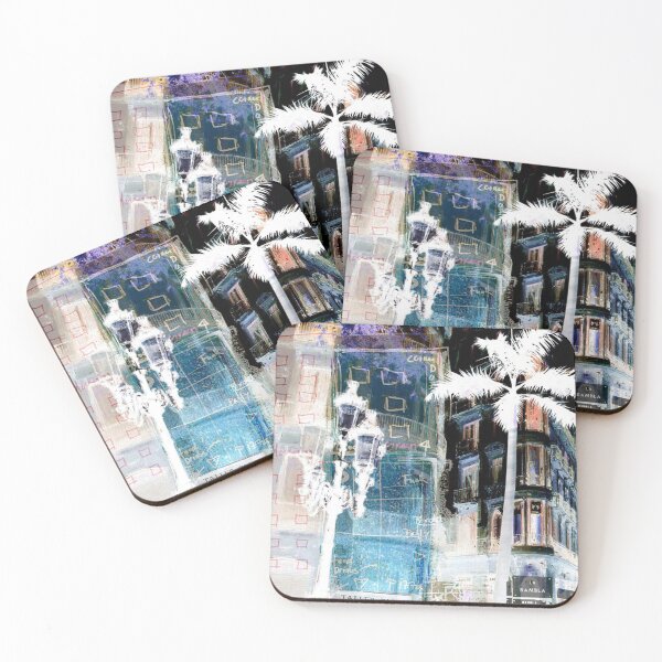 Item preview, Barcelona Ramblas Urban Pop Art Spain Funky Collage Modern Art Wanderlust City Palmtree Tapas Bar designed and sold by ExquisiteShots.