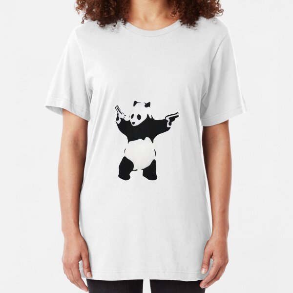 Banksy Panda With Handguns Slim Fit T-Shirt