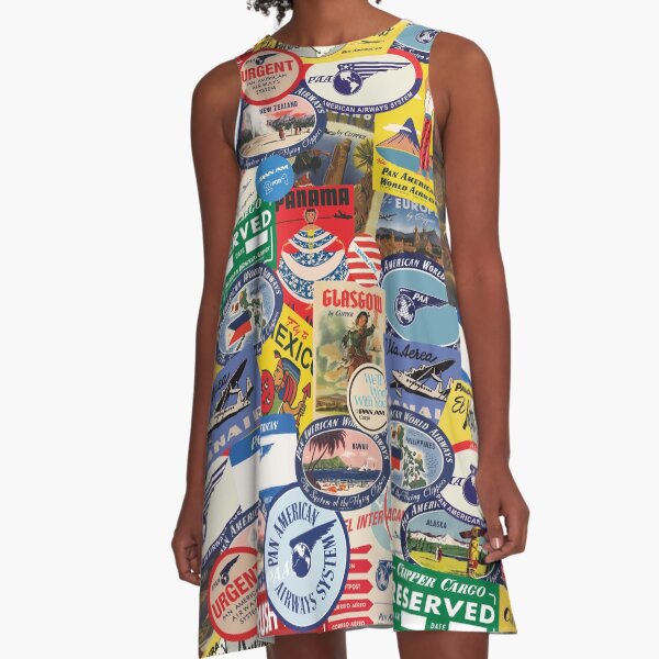 Pan Am Travel Sticker Pattern A-Line Dress
