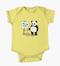 Body de manga corta para bebé Los pandas pintan cuadros coloridos.