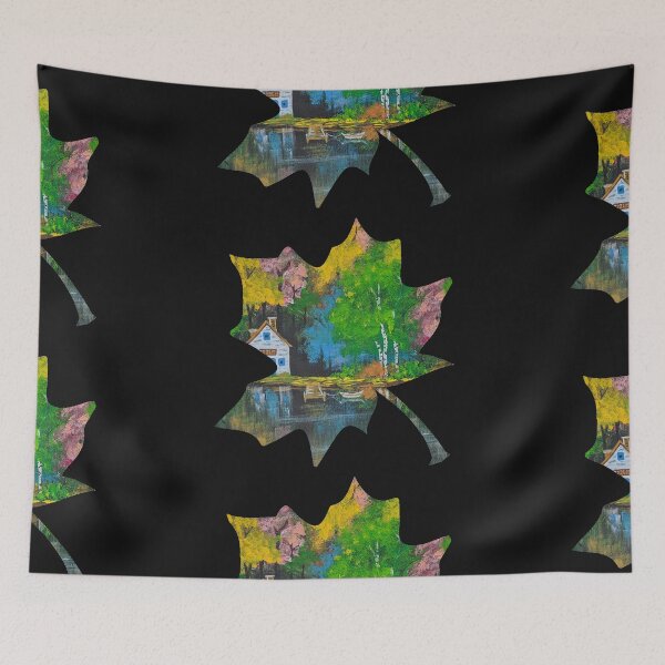 Item preview, Autumn maple leaf forest and lake house designed and sold by StarlightTales.
