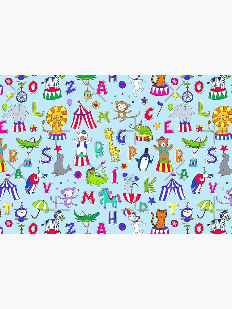 Circus Animal Alphabet - multicoloured on sky blue - Cute animal pattern by Cecca Designs by Cecca-Designs