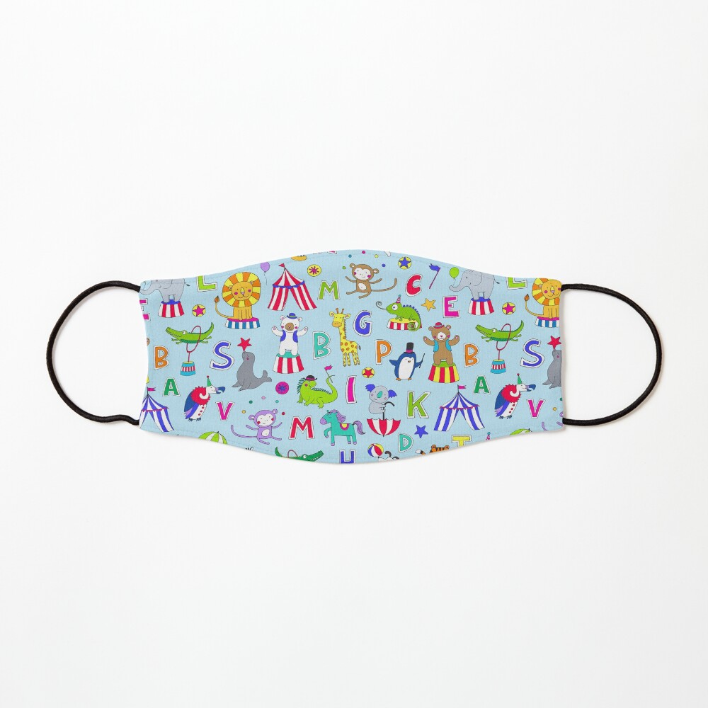 Circus Animal Alphabet - multicoloured on sky blue - Cute animal pattern by Cecca Designs Mask