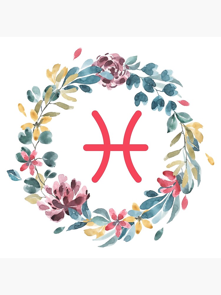 "Pisces Zodiac Flower Wreath" Poster for Sale by MugsMe Redbubble