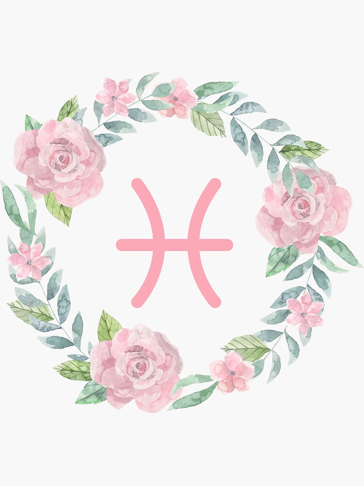 "Pisces Sign Zodiac Flower Wreath" Sticker for Sale by MugsMe Redbubble