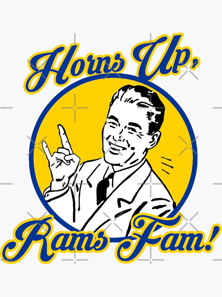 "Horns Up, Rams Fam!" Sticker by Ramheart Redbubble