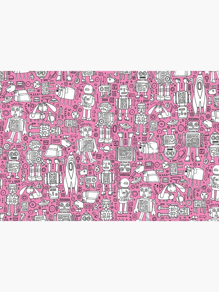 Robot Pattern - pink and white - fun pattern by Cecca designs by Cecca-Designs