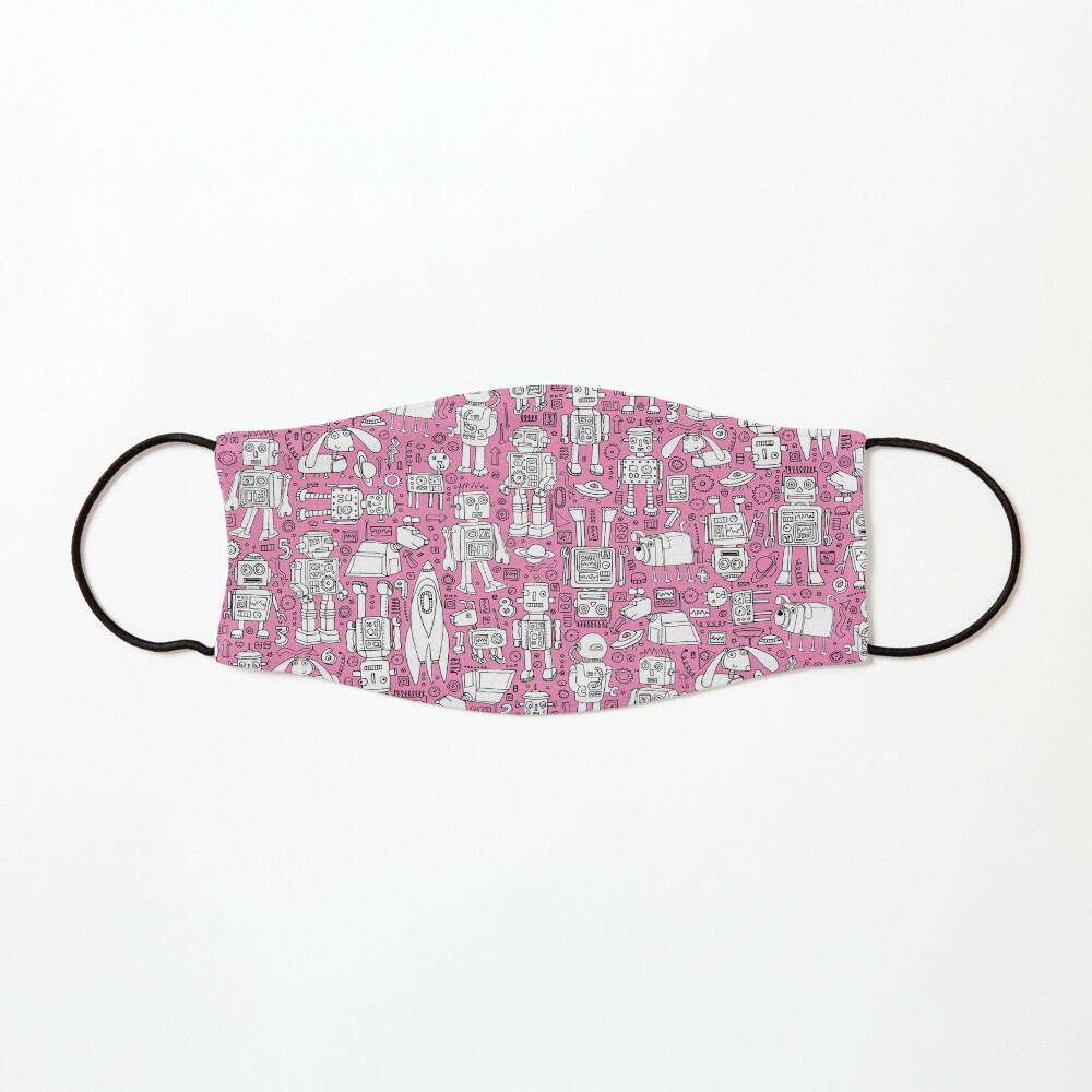 Robot Pattern - pink and white - fun pattern by Cecca designs Mask