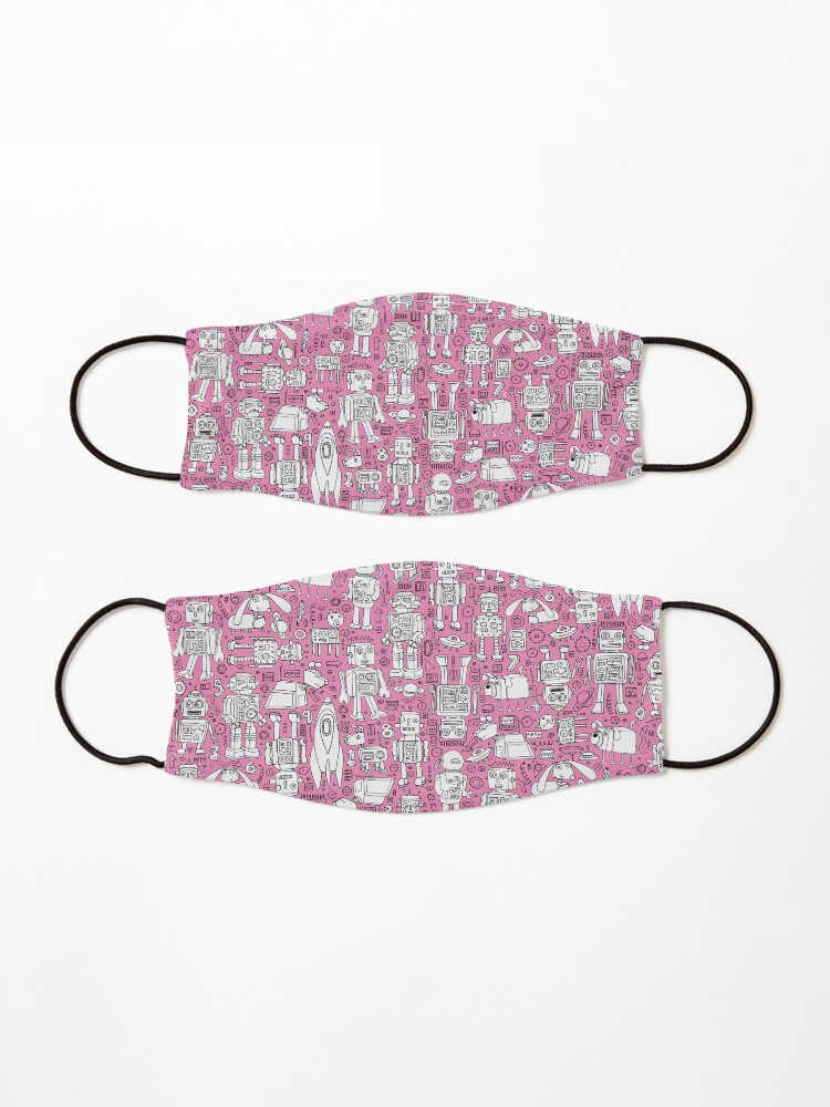 Alternate view of Robot Pattern - pink and white - fun pattern by Cecca designs Mask