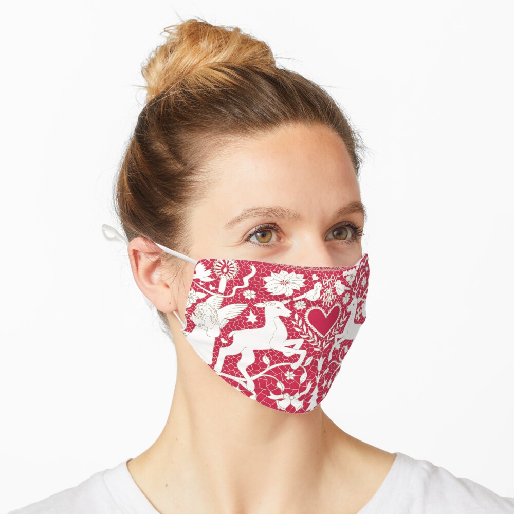 Antique lace - claret and cream - Traditional Christmas pattern by Cecca Designs Mask