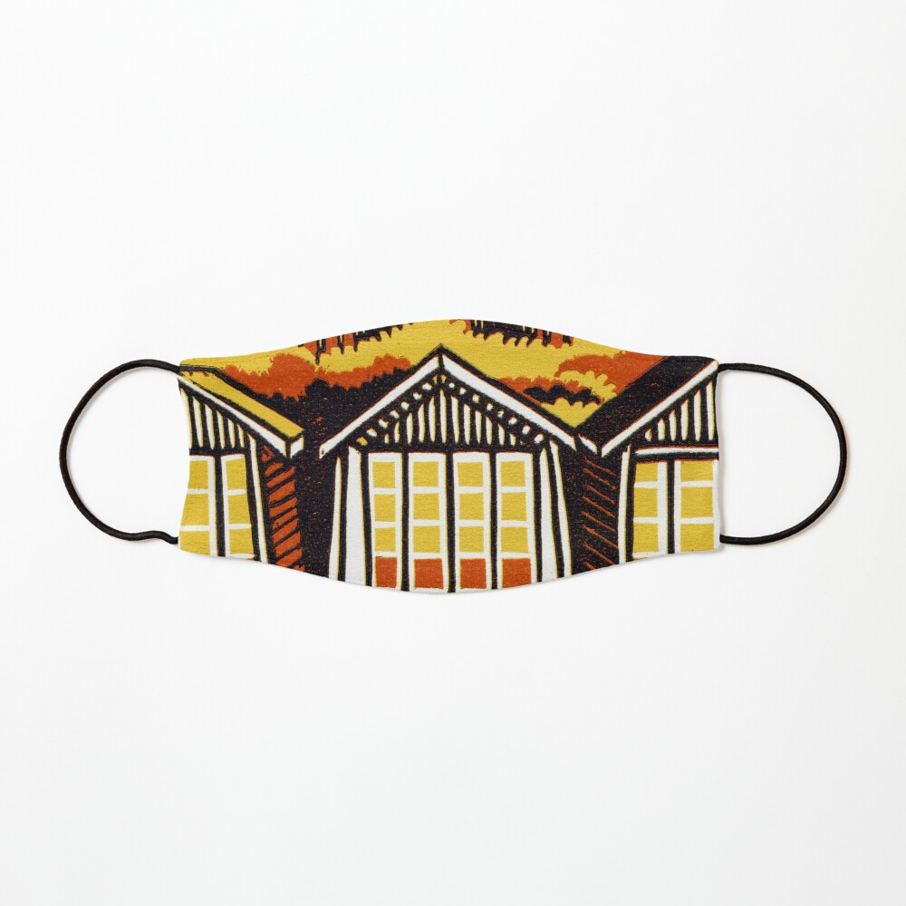 Beach Huts - Summer - Original Linocut by Francesca Whetnall Mask