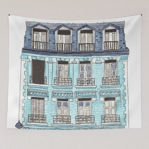 Item preview, Blue Parisian Building Watercolor designed and sold by watercolornikki.