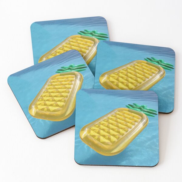 Item preview, Tropical summer pineapple pool floaty in blue water designed and sold by stina-bee.