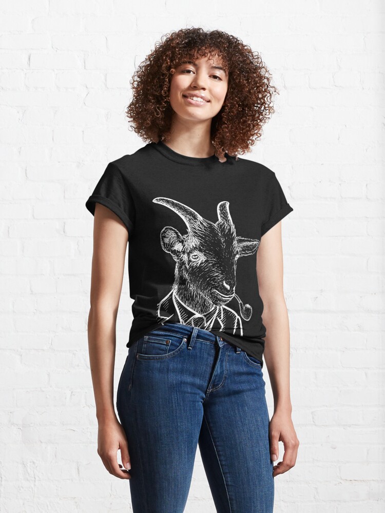 Thumbnail 4 of 7, Classic T-Shirt, Fraternal Studios - Goat - White on Black designed and sold by FraternalStudio.
