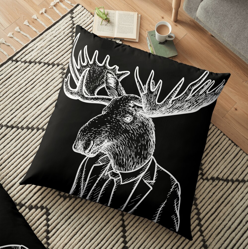Fraternal Studios - Moose - White on Black Floor Pillow