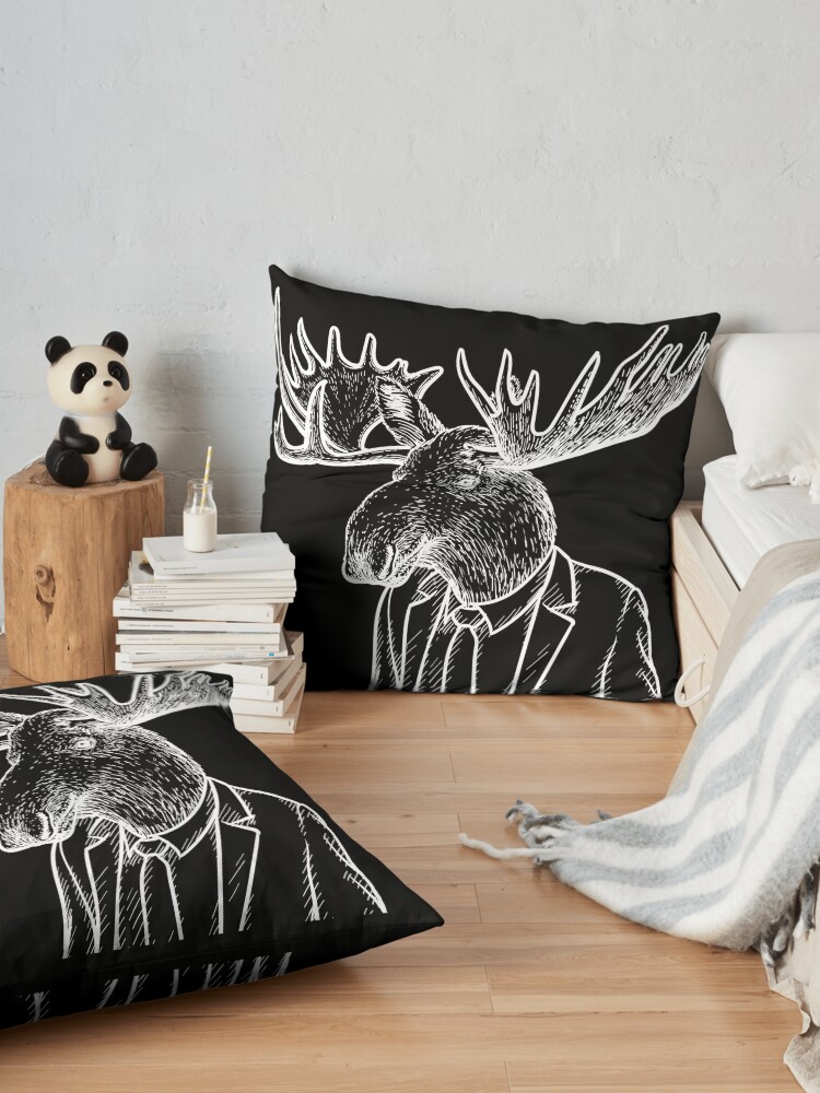 Alternate view of Fraternal Studios - Moose - White on Black Floor Pillow