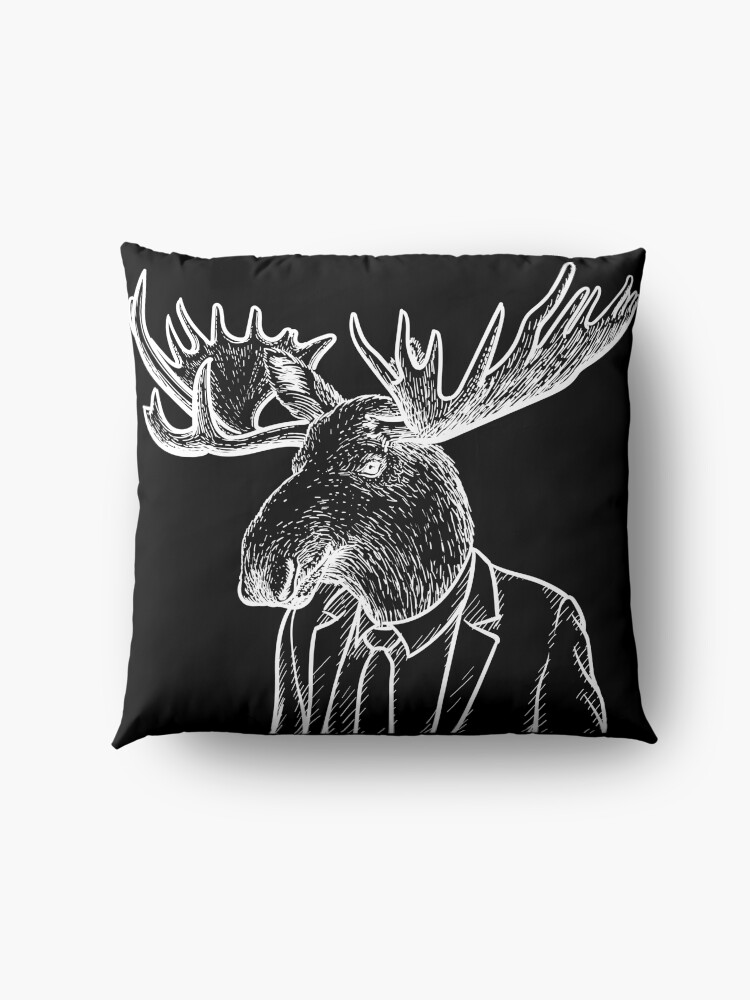 Alternate view of Fraternal Studios - Moose - White on Black Floor Pillow