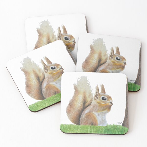 Red Squirrel with Tree Coasters (Set of 4)