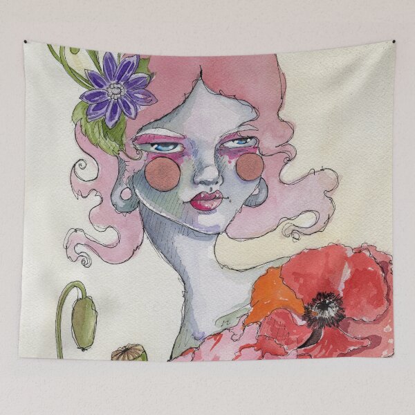 Item preview, Poppies - Stoic woman with poppy flowers and hair fascinator designed and sold by elasteel.