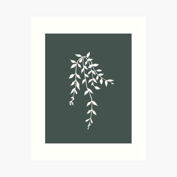 Simple White and Green Vine Plant Illustration Art Print