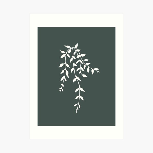 Simple White and Green Vine Plant Illustration Art Print