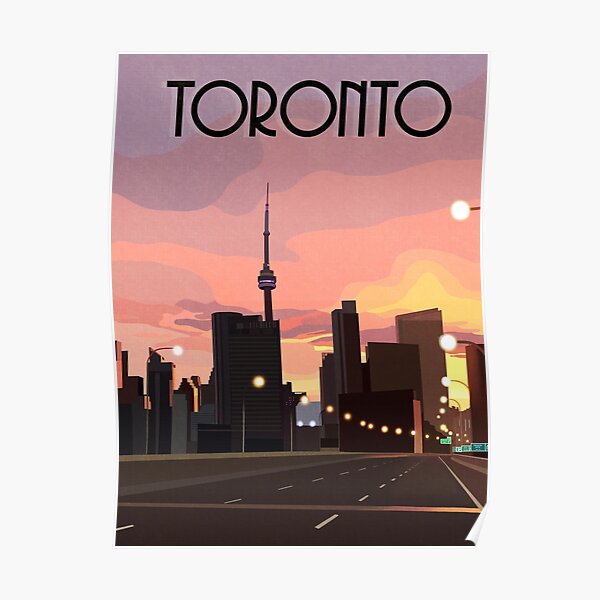 Vintage and Retro Inspired Toronto, Ontario, Canada at Sunrise Travel Poster Poster