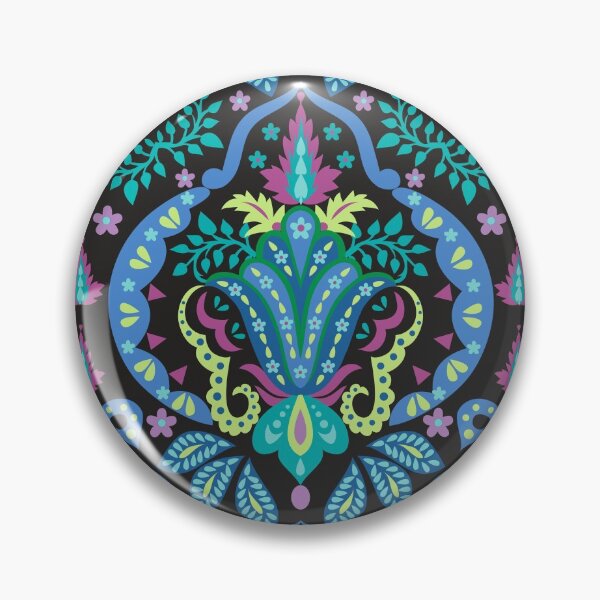 Item preview, Floral Damask Modern Blue Teal on Black designed and sold by phyllisdobbs.