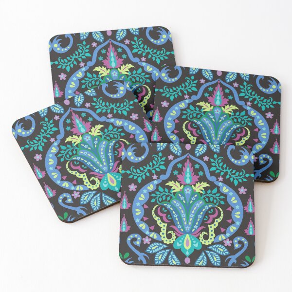 Item preview, Floral Damask Modern Blue Teal on Black designed and sold by phyllisdobbs.
