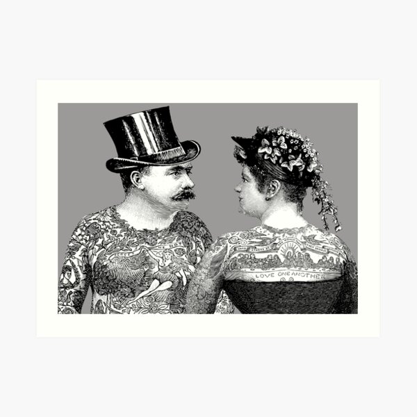 Tattooed Victorian Lovers | Tattooed Couple | Victorian Tattoos | Vintage Tattoos | Tattoo Art | Art Print