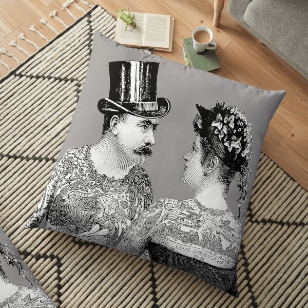 Tattooed Victorian Lovers | Tattooed Couple | Victorian Tattoos | Vintage Tattoos | Tattoo Art | Floor Pillow