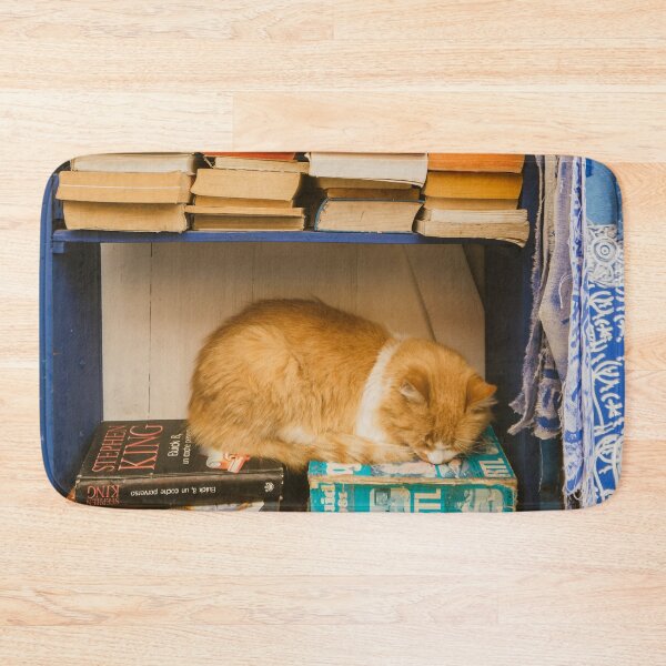 Item preview, orange cat napping in blue bookshelf  designed and sold by Rebecca Li.