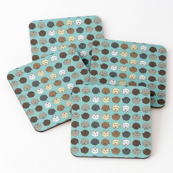 Item preview, Mini Doodle Dog heads - up and down Doodles on aqua designed and sold by smooshfaceutd.