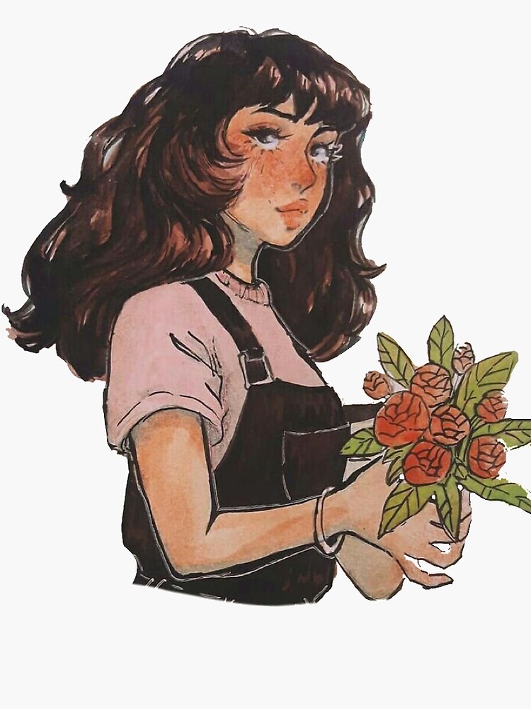 "Flower girl with bangs " Sticker for Sale by rabeecia Redbubble