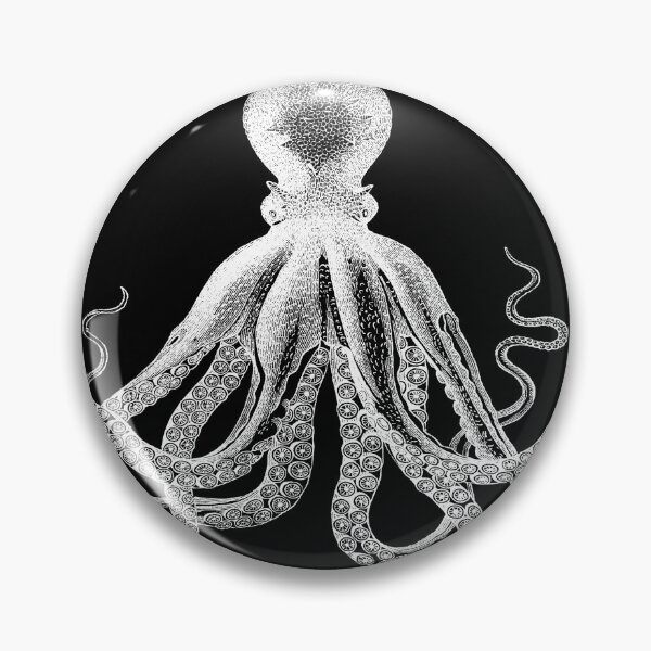 Octopus | Vintage Octopus | Tentacles | Sea Creatures | Nautical | Ocean | Sea | Beach | Black and White | Pin