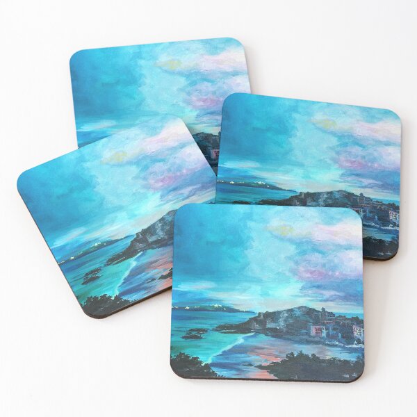 Item preview, seaside town in blue designed and sold by artbanannie.