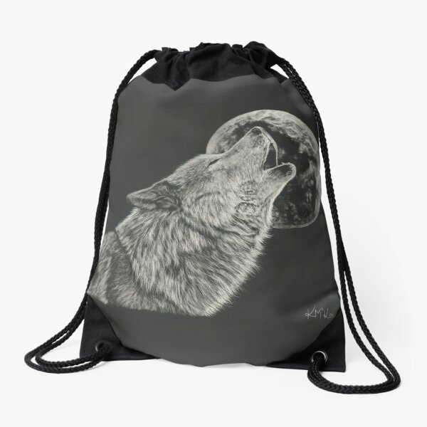 Howling At The Moon Drawstring Bag