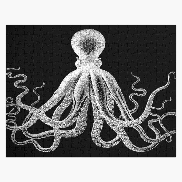 Octopus | Vintage Octopus | Tentacles | Sea Creatures | Nautical | Ocean | Sea | Beach | Black and White | Jigsaw Puzzle