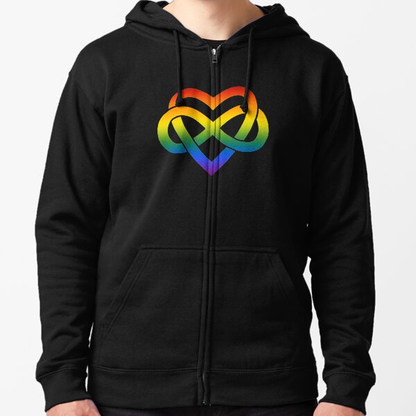 Rainbow Polyamory Inifinity Heart (black) Zipped Hoodie