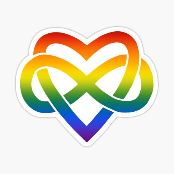 Rainbow Polyamory Inifinity Heart (black) Sticker