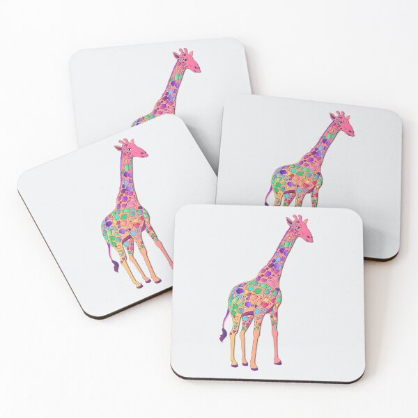 Aperçu de l'œuvre Girafe dessiné main colorée sur fond blanc couleurs tendance créée et vendue par mashmosh.