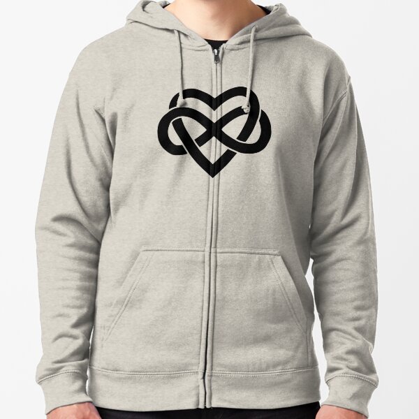 Black Polyamory Inifinity Heart (white) Zipped Hoodie