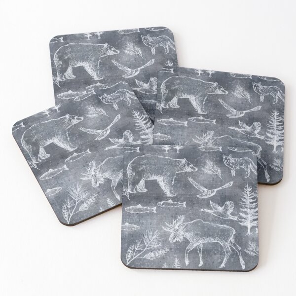 Item preview, Rustic Mountain Animals, Distressed Slate, Bear, Moose, Fish, Pine Trees, Birds, Fox designed and sold by KimMarshall.